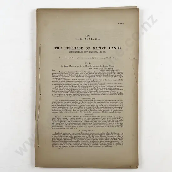 2 x 19th Century Reports On The Purchase Of Native Lands 1873