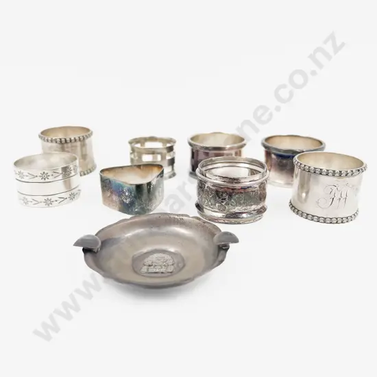 Two Sterling Silver Napkin Rings & Six others together with Ashtray