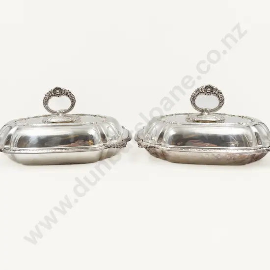 Two Early 18thC Style S/P Entree Dishes with Detachable Handles