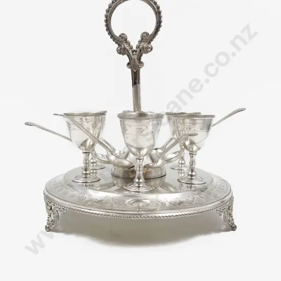 Plated Six Egg Cruet with Beaded Handle