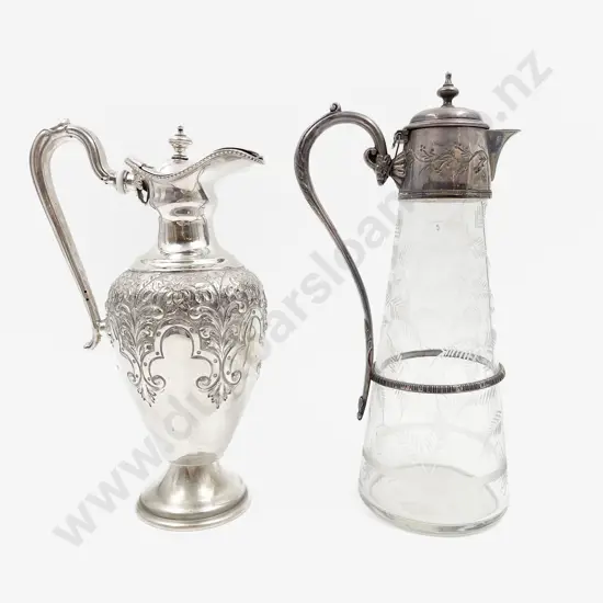 S/P Claret Jug & Glass Claret Jug with S/P Handle & Lid