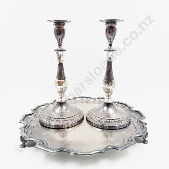 S/P Display Tray & Pair S/P Candlesticks