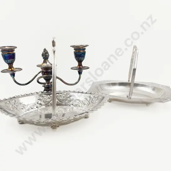 Two S/P Serving Dishes & S/P Candelabra (a/f)