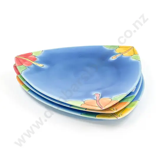 Three "The Garden Party" NZ Glazed Dishes