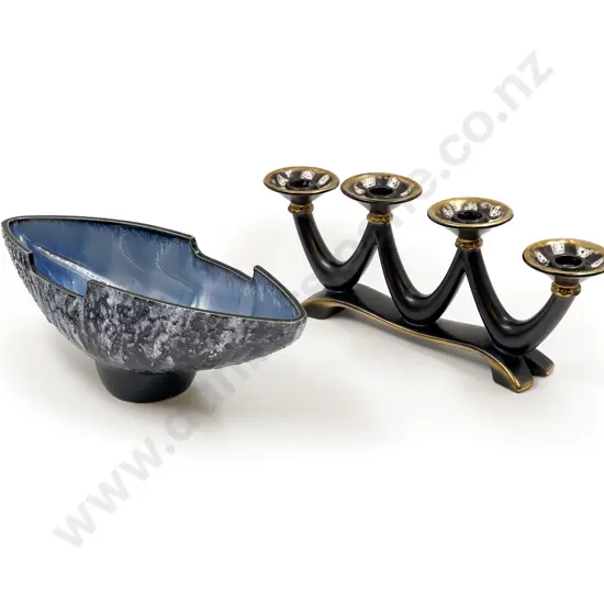 Pottery Ikebana Trough & German Candle Holder