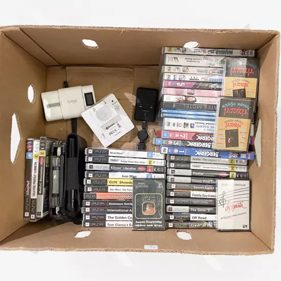 PSP together with Assorted Games DVDs etc