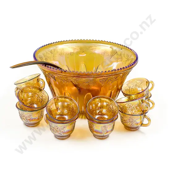 Carnival Glass Punch Bowl and Twelve Cups