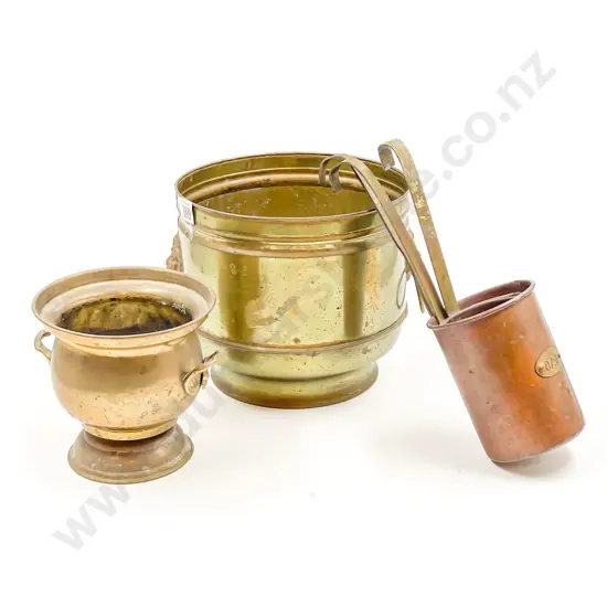 Brass Planter together with Copper Measures etc