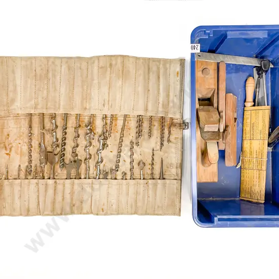 Three Vintage Wooden Planes & Set of Drill Bits