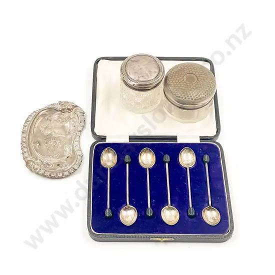 S/S Art Nouveau Dish together with Six S/S Teaspoons & Two Others
