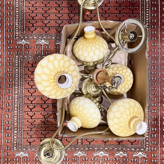 Brass Chandler and Two Matching Pendant Lights