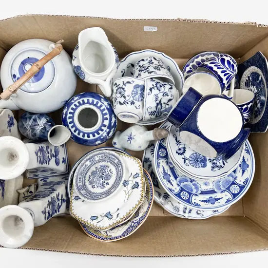 Box of Assorted Blue & White China etc