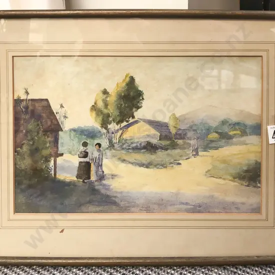 NZ Marae Scene Watercolour