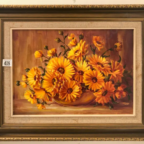 Unknown Artist - Still Life of Marigolds - Oil on Board