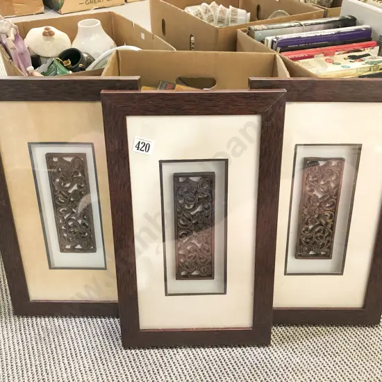 Three Framed Modern Mahogany Carvings
