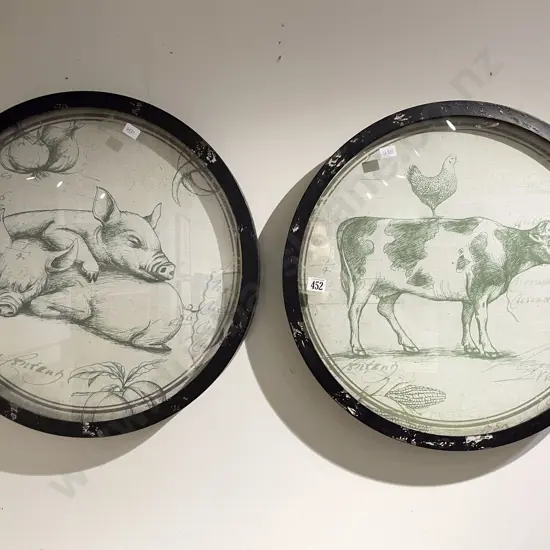 Two Circular Metal Framed French Style Reproduction Prints