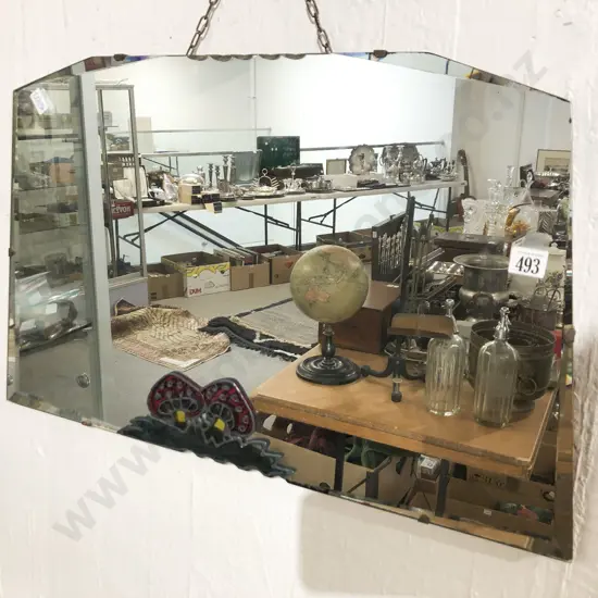 Bevel Edged Wall Mirror with Stained Glass Embellishment