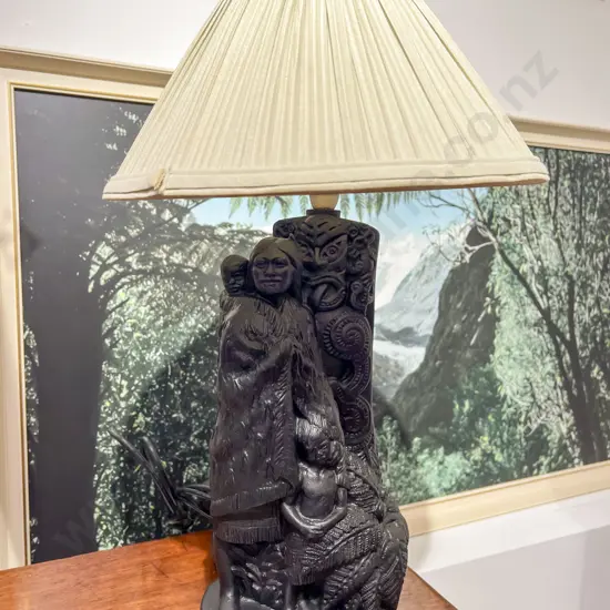 Tourist Ware Ebonised Maori Themed Table Lamp