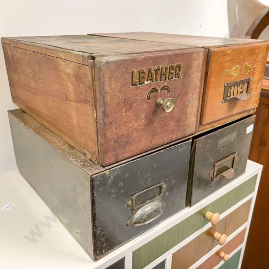 Two Vintage Wooden Single File Drawers together with Vintage Two Drawer Metal Example