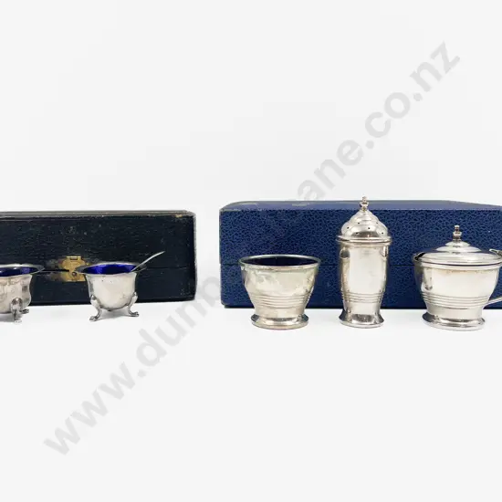 Cased S/Plate Condiment Set & Pair Salt Pots
