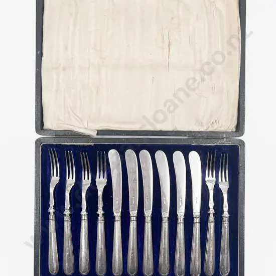 Cased Set of Six S/S Handled Fruit Knives & Forks