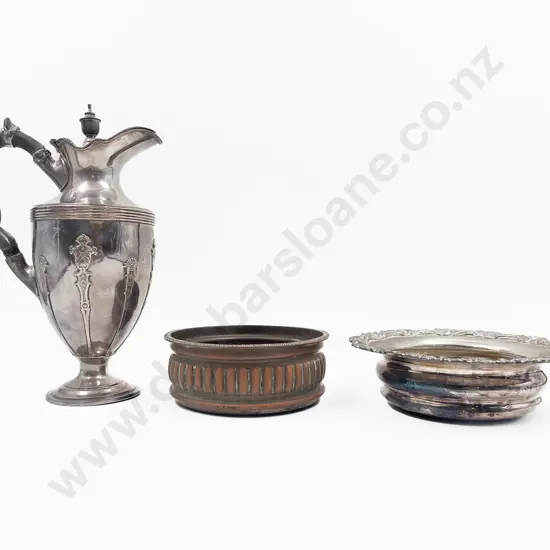 Edwardian S/Plate Claret Jug & Two Wine Coasters