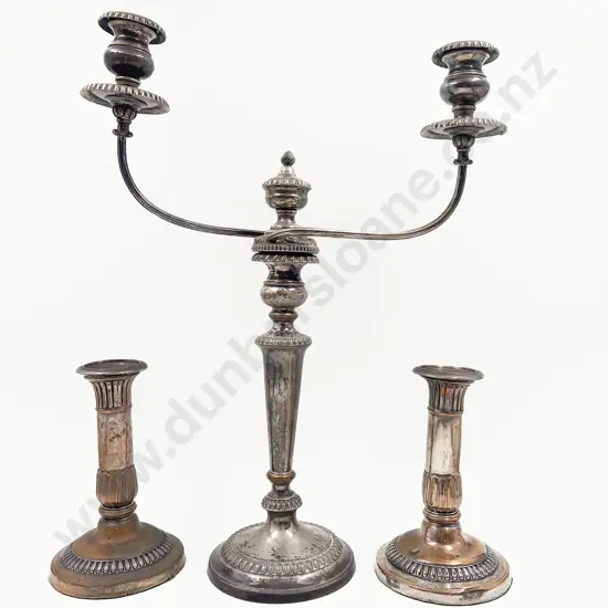 Sheffield Plate Candelabra & Pair of Candle Sticks