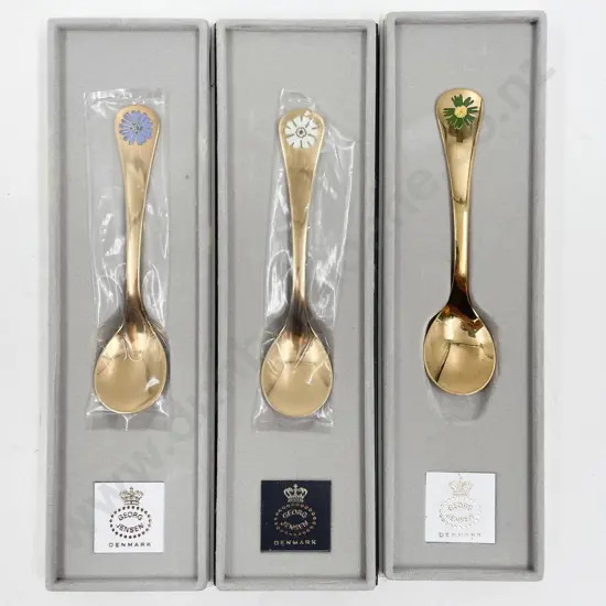 Three Georg Jensen Gold Plated S/S Commemorative Spoons