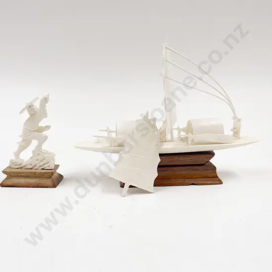 Small Ivory Model of a Junk and Fisherman (faults)