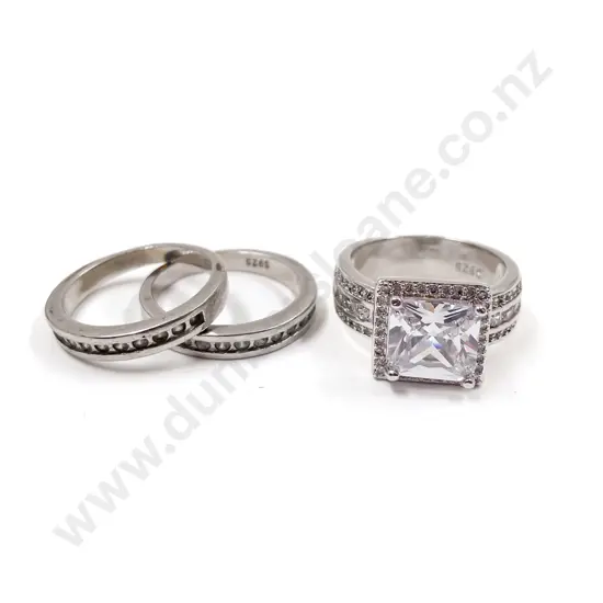 .925 Large Diamante Dress Ring and Two Diamante Bands