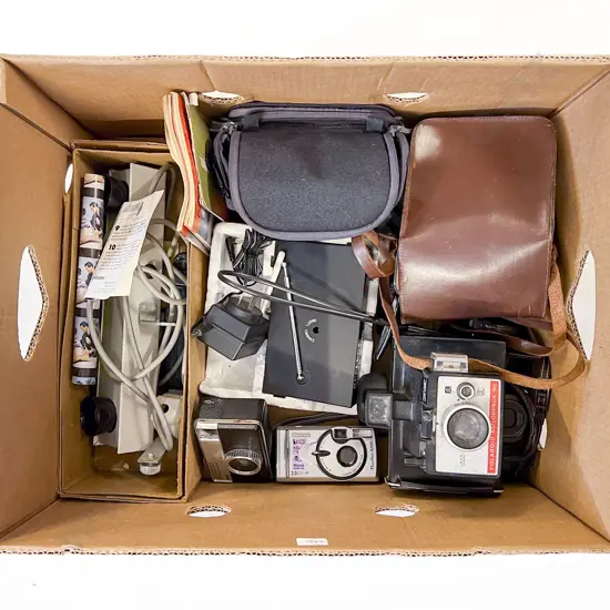 Box of Assorted Vintage Cameras & Accessories
