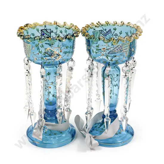 Pair of Glass Lustres together with China Bobble-Head Figure
