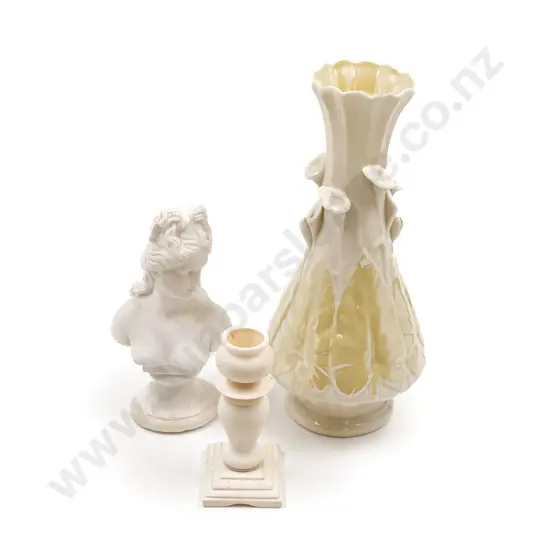 Belleek Vase together with Ivory Candle Stick & Other