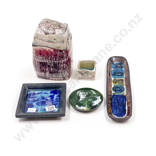 George Kogis Lidded Pottery Jar together with Four Others