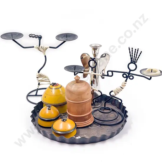 Quantity of Assorted incl Candle Holders & Three Treen Trinket Boxes