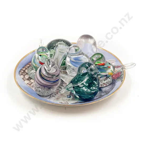 Five Assorted Art Glass Bird Ornaments etc