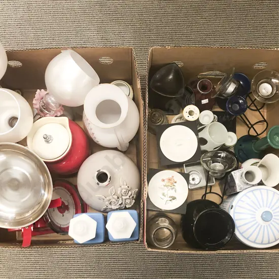 Two Boxes of Assorted Decorative Homeware etc