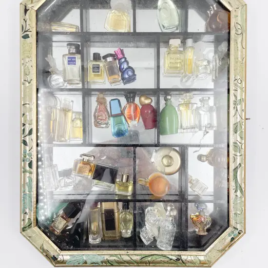 Quantity of Miniature Perfume Bottles in Mirror Backed Display Case