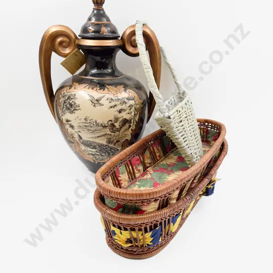 Decorative Double Handled Urn with Three Woven Items