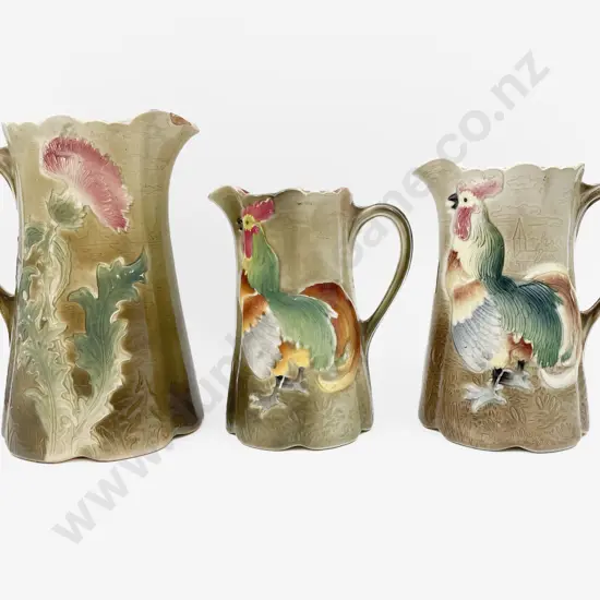 Graduated Set of Three Cockeral Decorated Jugs