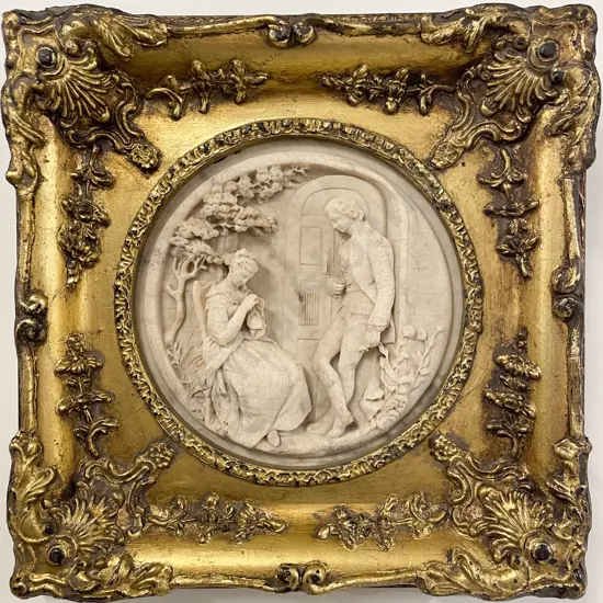 Cast Resin Relief Moulded Plaque in Decorative Gilt Frame