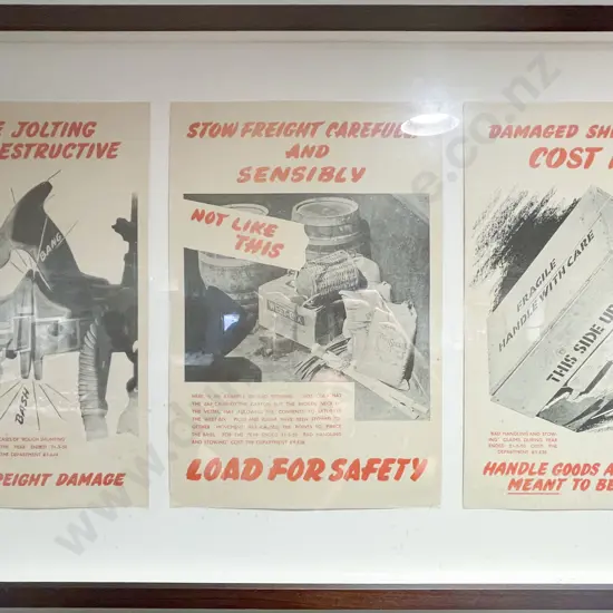 Framed Display of Three Vintage Freight Safety Posters