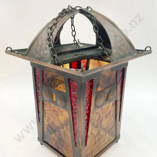 Arts & Crafts Copper & Stained Glass Lantern
