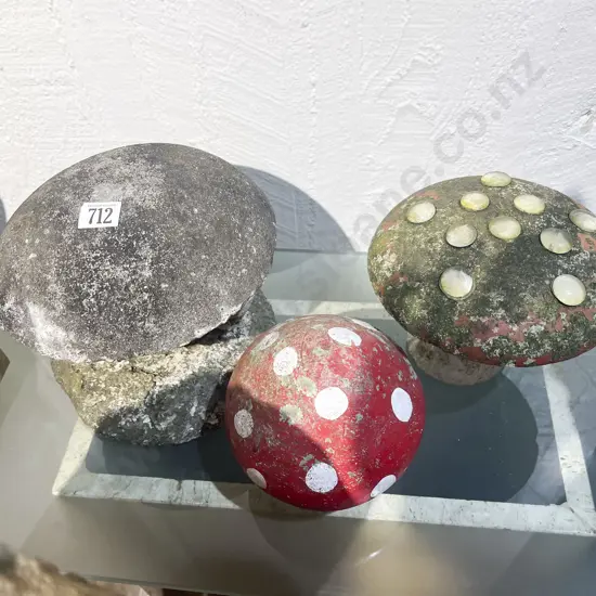 Three Outdoor Concrete Mushrooms