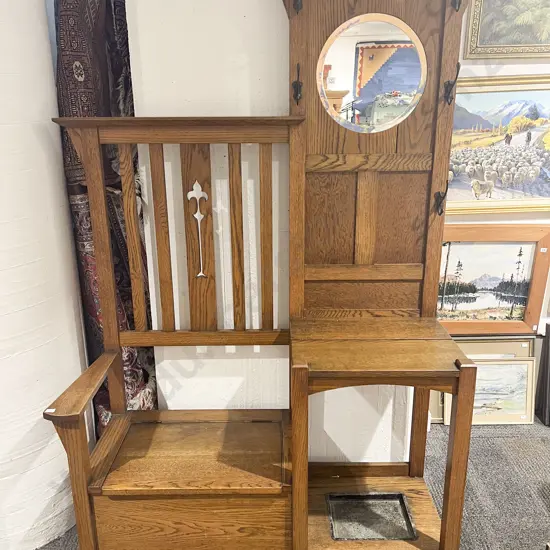 Arts & Crafts Oak Hall Settle/Stand