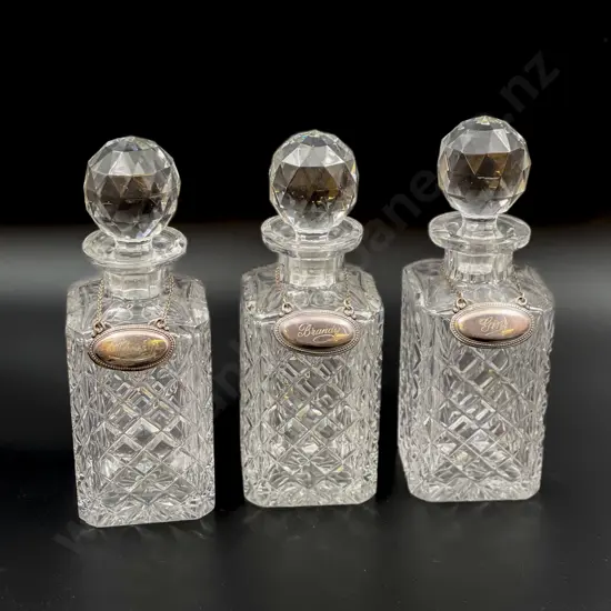 Set Of 3 Square Cut Crystal Decanters