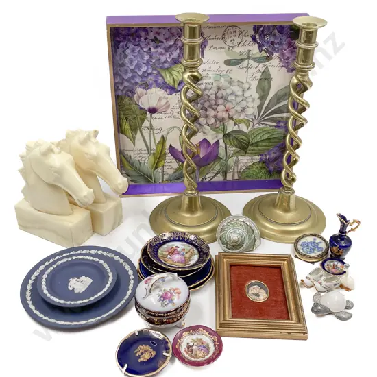 Quantity of Assorted incl Pair of Candlesticks Bookends Limoges & Wedgwood