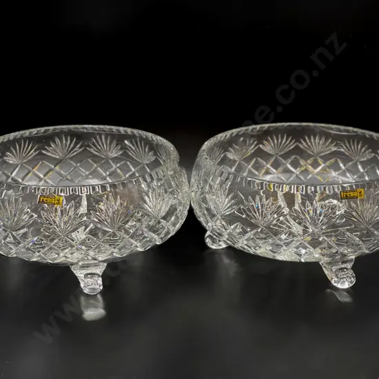 Pair of Large Footed Crystal Bowls