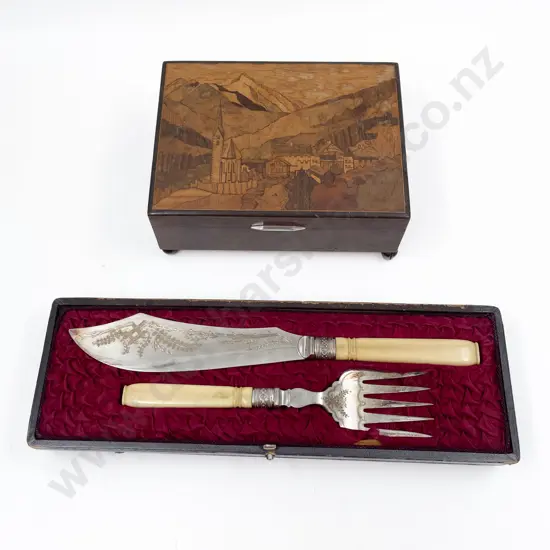 Burr Walnut & Marquetry Musical Jewellery Box