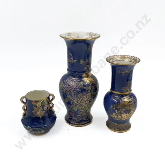 3 Carlton Ware Powder Blue Ground Vases